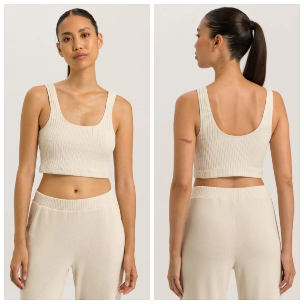 New HANRO Summer Knits Lounge Warm Sand Crop Top Small NWT